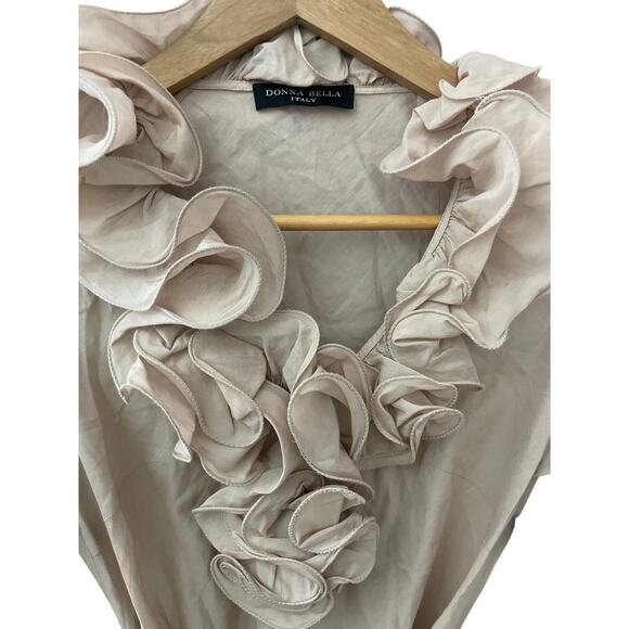 Donna Bella Italy Silk Romantic Ruffled Neckline Dusty Rose Size Small - Picture 3 of 10